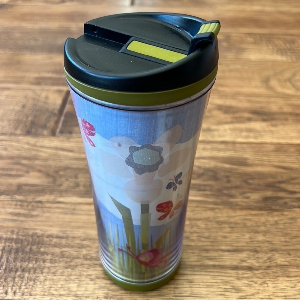 STARBUCKS Butterflies & Flowers Travel Mug Tumbler W/ Lid 16 oz Collectible